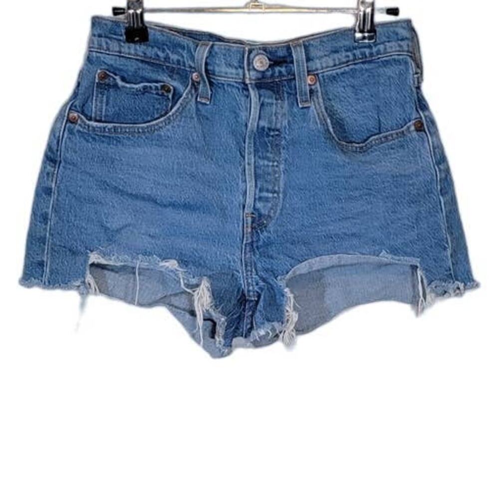 Levi's 501 Cutoff Mid-Rise Button Fly Shorts Raw Hem Medium Wash Blue Size 27W